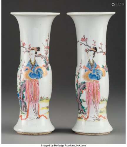 78162: A Pair of Chinese Enameled Porcelain Gu Vases, Q