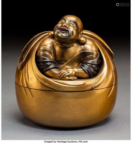 78401: A Japanese Gold Lacquered Hotei-Form Box with Co