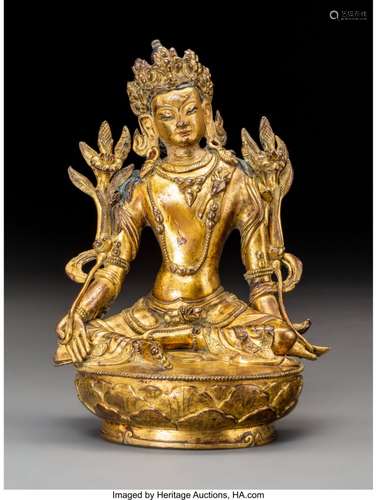 78368: A Sino-Tibetan Gilt Bronze Figure of Manjushiri,