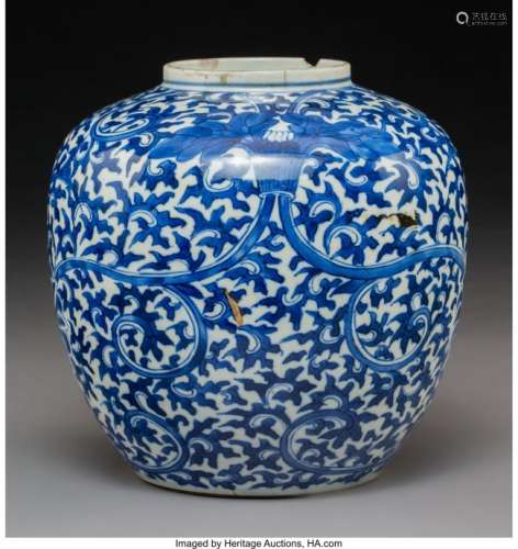 78156: A Chinese Blue and White Porcelain Jar, Qing Dyn