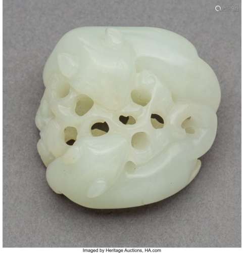 78058: A Chinese White Jade Badgers Carving, Qing Dynas