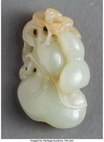 78055: A Chinese White Jade Monkey and Gourd Carving, Q