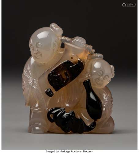 78074: A Chinese Chalcedony Agate Carving of Two Boys 1