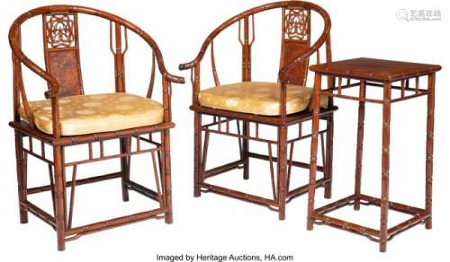 78243: A Pair of Chinese Huanghuali Bamboo-Carved Horse