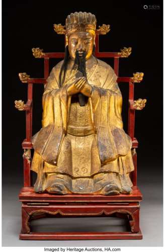 78258: A Chinese Lacquered and Gilt Plaster Taoist Figu