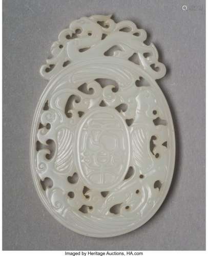 78092: A Chinese Pierced White Jade Plaque, Qing Dynast