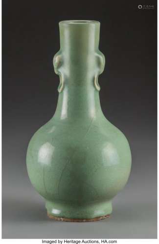 78131: A Chinese Longquan Celadon Glazed Vase with Twin