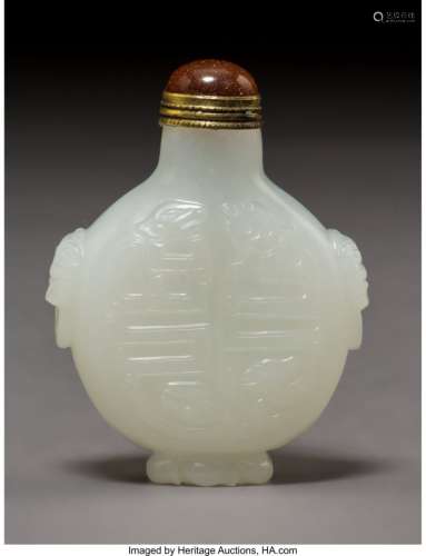 78030: A Chinese White Jade Chilong Snuff Bottle 2-1/8