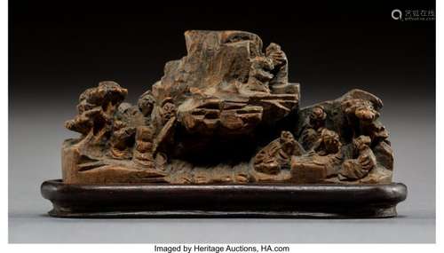 78260: A Chinese Carved Bamboo Figural Group on Stand,