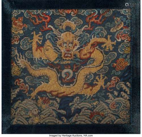 78271: A Chinese Embroidered Silk Dragon Rank Badge, Qi