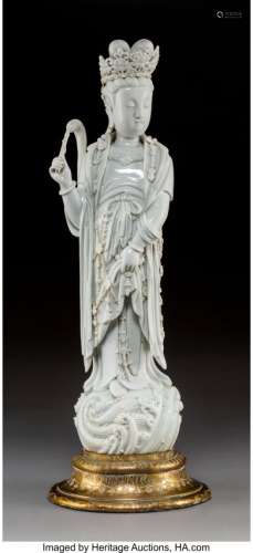 78157: A Chinese Dehua Porcelain Figure of Guanyin on G