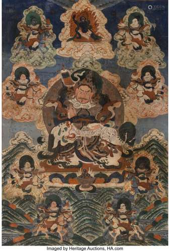 78359: A Tibetan Thangka Depicting Jambhala and Associa