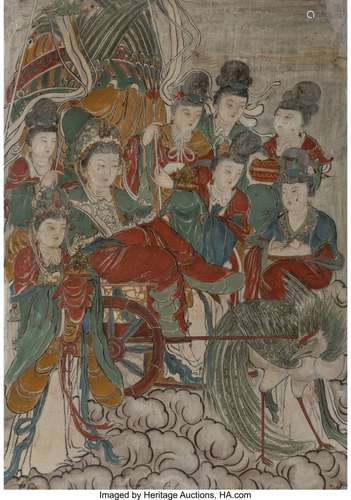 78287: An Important Chinese Polychrome Stucco Fresco Pa