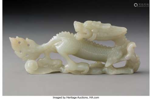 78097: A Chinese Carved Jade Dragon Brush Rest, Qing Dy