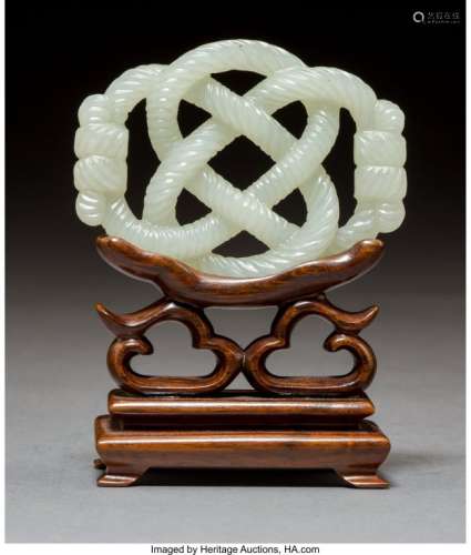 78091: A Chinese Carved White Jade Endless Rope Knot To