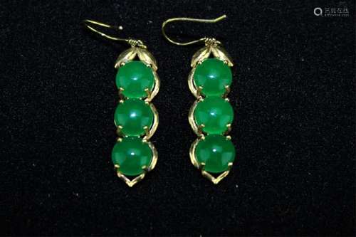 Pair of Old Jadite on 18k Gold Mount Earrings