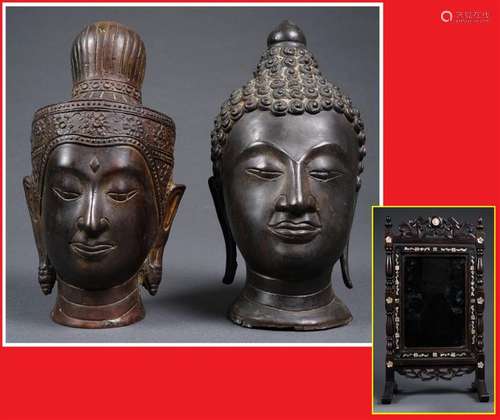 [X] LOT DE DEUX (2) TETES DE BOUDDHA EN BRONZE A P...;