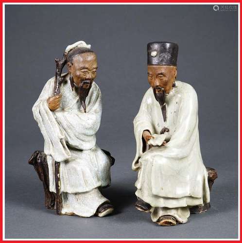 LOT DE DEUX (2) SUJETS EN GRES DE SHIWAN \nChine, F...;