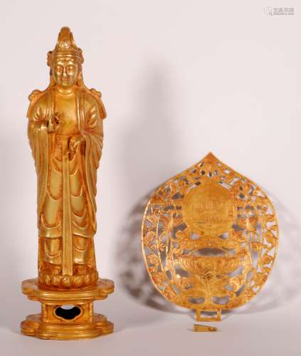 A Liao Pure Gold Carving Figure of Guanyin