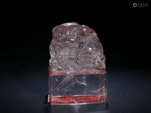 A Qing Crystal Seal Surmounted By Animal