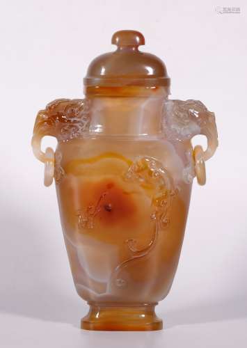 A Qing Carnelian 'Dragon' Vase