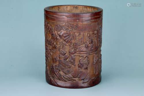 A Qing Bamboo Carved 'Figure' Brush Pot