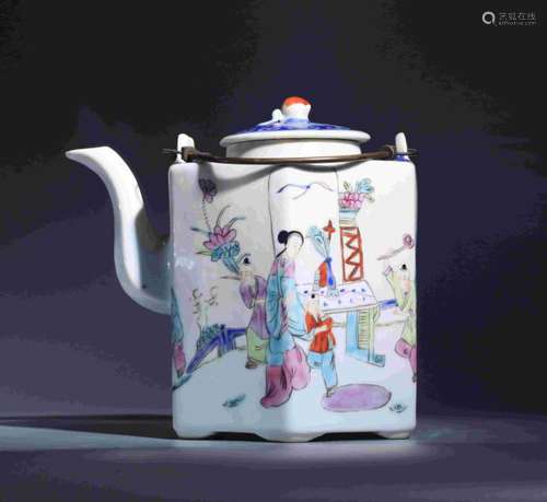 COLORED PEOPLE STORIES HEXAGONAL LOOP HANDLE TEAPOT