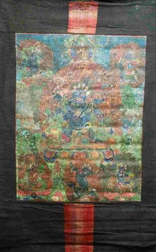 18BC TIBET THANGKA GOLD DRAWING KING KONG WEALTH GOD