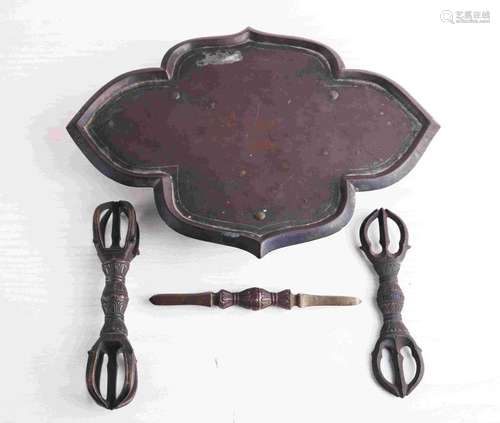 BRONZE LOTUS STAND AND VAJRY