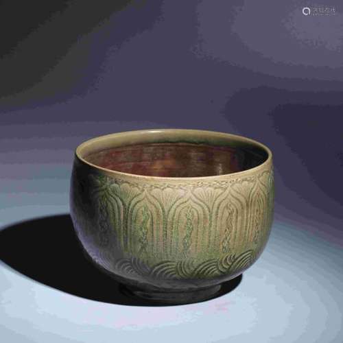 YAOZHOU KILN CELADON GLAZED LOTUS PETAL PRINTED BOWL