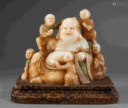 QING DYNASTY SHOUSHAN STONE FIVE CHILDREN PLAY WITH