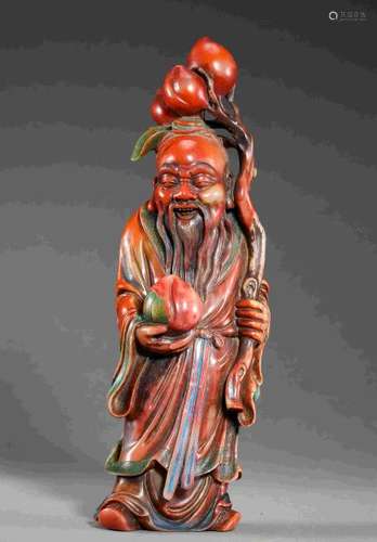 QING DYNASTY SHOUSHAN STONE LONGEVITY GOD