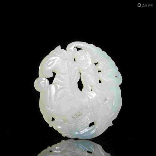 WHITE JADE PIERCED MONKEY ON HORSE