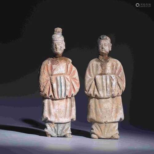 PAIR OF RED POTTERY COLORED TOMB FIGURE