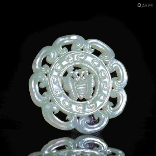 FLOWER pattern JADE PENDANT WITH BOTH SIDES CARVED WITH