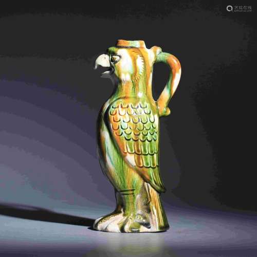 GONGXIAN KILN THREE COLORED PARROT CANDLE STAND