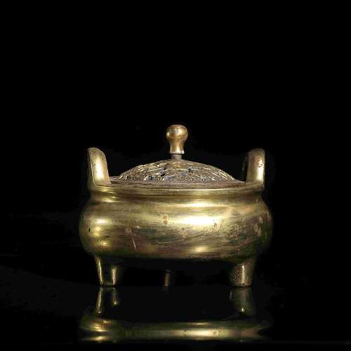 QIANLONG MARK COPPER GILDING CENSER