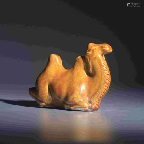 YELLOW GLAZED CARVED IN CAMEL SHAPE