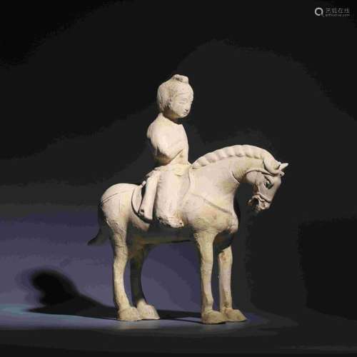 PEOPLE RIDING HORSE TOMB FIGURE