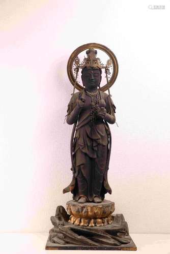 WOOD GLAZED GOLD PAINTED BUDDHA STATUTE WITH BACK LIGHT