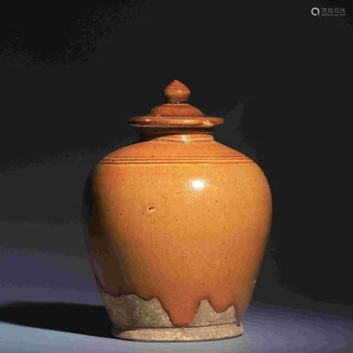 GONGXIAN KILN YELLOW GLAZED POT WITH COVER