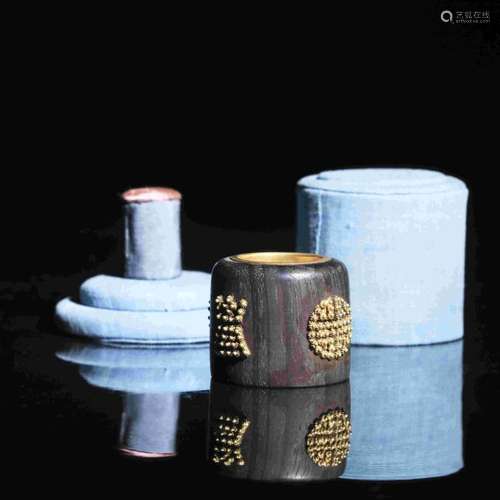 QIANLONG MARK BRONZE GLAZED GUILDING RING (WITH BOX)