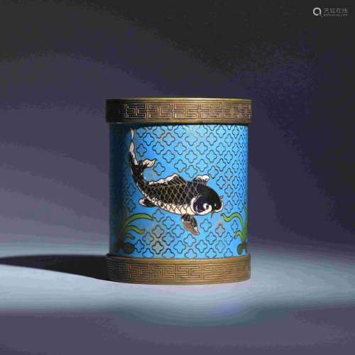 BRONZE GLAZED ENAMEL FISH PATTERN PEN CONTAINER