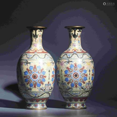 PAIR OF BRONZE GLAZED ENAMEL WIDE MOUTH VASE