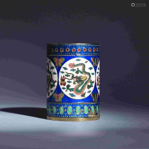 BRONZE GLAZED ENAMEL DRAGON PATTERN PEN CONTAINER