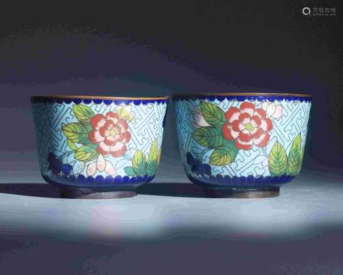 PAIR OF BRONZE GLAZED ENAMEL CUPS