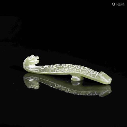 CARVED JADE WITH DRAGON HEAD IN RHOMBOID PATTER WITH