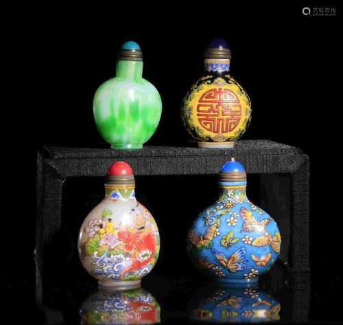 COLORED GLAZED SNUFF BOTTLE SET OF FOUR