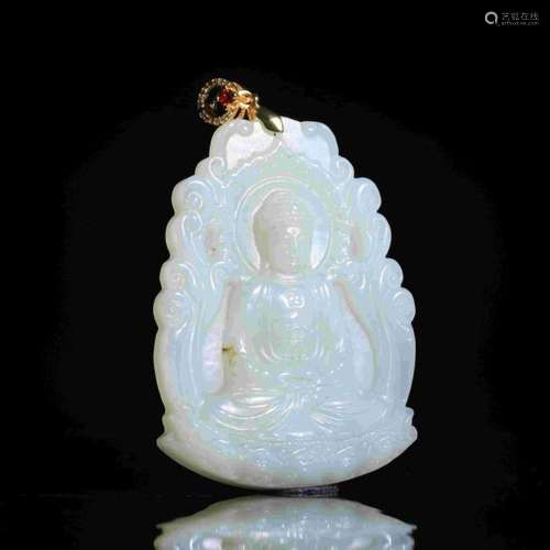 WHITE JADE PENDANT CARVED WITH BUDDHA SITTING