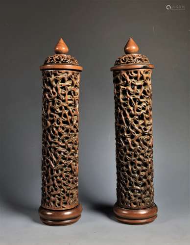 A PAIR OF BOXWOOD INCENSE HOLD